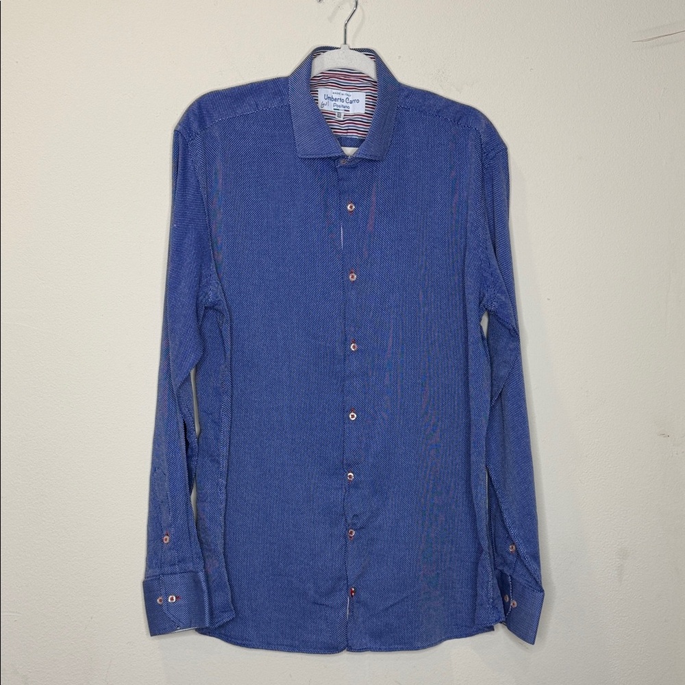 Umberto Carro Positano Men's Blue Long-Sleeve Dress Shirt Made In Italy